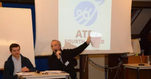 Bruno Tardieu (right), a full-time volunteer at ATD Fourth World, is one of the moderators of the merging knowledge workshops