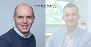 François Lamy (left), is a Vice-Chairman of the Board of Directors of AFM-Téléthon, in charge of Téléthon. Gérald Perret (right) is the Director of Development of the association