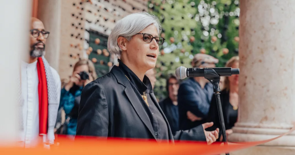 Kathryn Yusoff is a professor of Inhuman Geography at Queen Mary University of London, where she co-directs the Forum for Decentering the Human. She was co-curator of the UK Pavilion at La Biennale di Venezia 2025 (Photo: Chris Lane © British Council)