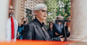 Kathryn Yusoff is a professor of Inhuman Geography at Queen Mary University of London, where she co-directs the Forum for Decentering the Human. She was co-curator of the UK Pavilion at La Biennale di Venezia 2025 (Photo: Chris Lane © British Council)